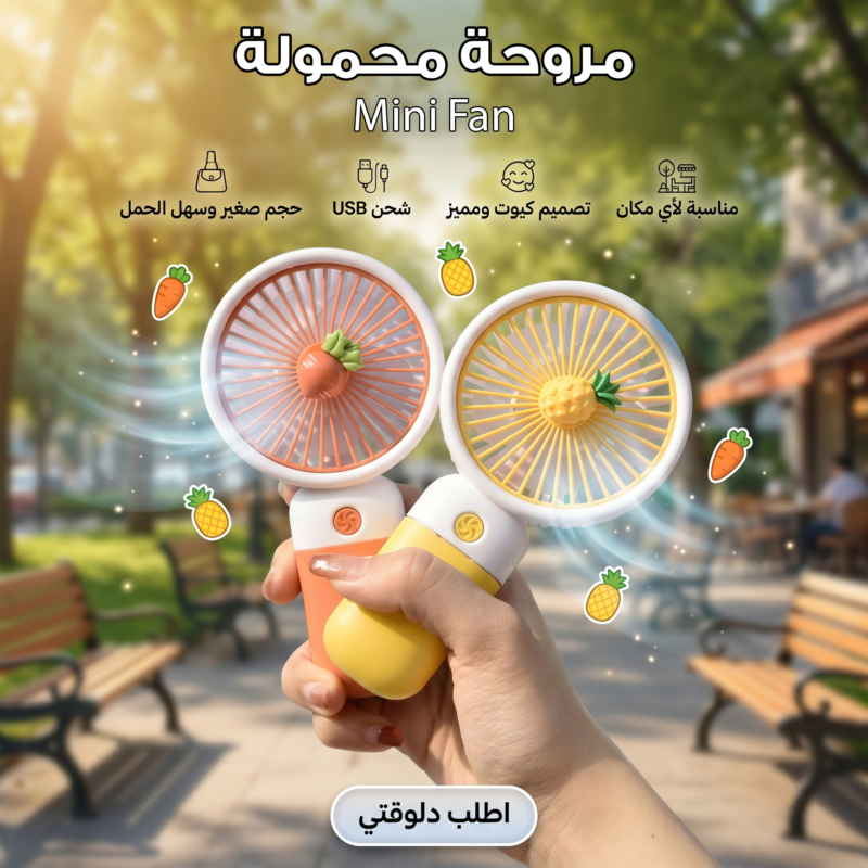 مروحة محمولة Mini Fan بكشاف - حار الصيف بارد معانا! - 1